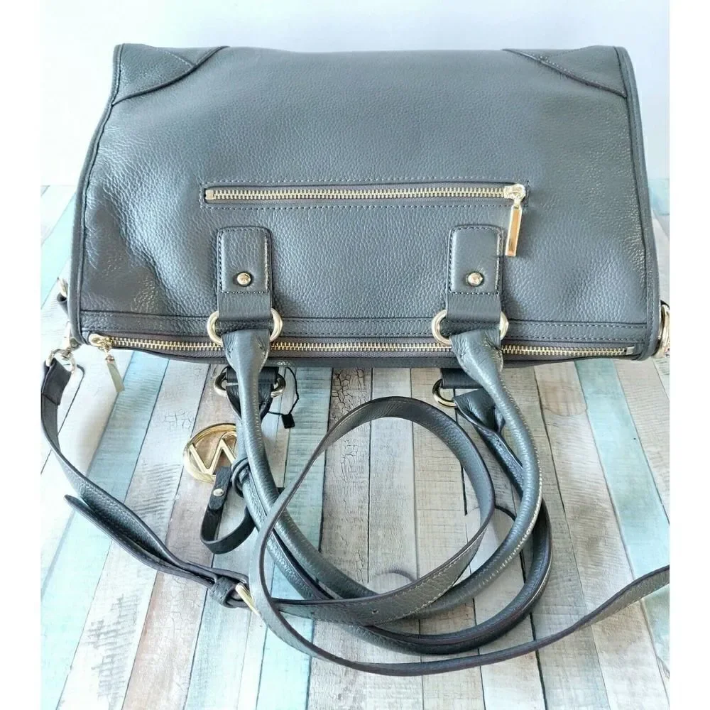 NWOT NUCIANO GRAY GENUINE LEATHER TWO WAYS SATCHEL SHOULDER BAG HANDBAG PURSE